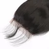 Peruwiańskie dziewicze proste włosy naturalny kolor 4x4 koronkowe zamykanie jedwabisty proste proste środkowe trzy wolne część