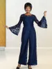 Dark Blue Pants Suits For Mother Of The Bride Jewel Neck long sleeve Lace Wedding Guest Dress Ankle Length Mother of groom dress