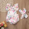 Vêtements pour nouveau-nés, barboteuse pour nourrissons, nouvelle combinaison d'été sans manches, barboteuse florale + bandeau, ensembles de 2 pièces pour bébés filles, tenues de soleil