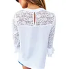 Mulheres Verão Manga Longa Elegante Tops Branco Blusa de Laço Femme Escritório Escritório Chiffon Camisa Transparente Algodão Blusas Mujer