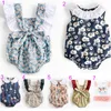 Ins Hot Styles Baby Kids Kläder Flyga Ärmlös Romper Blommig Print Romper Rund Krage Elegant Sommar Romper Ny Sommar