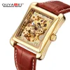 Ouyawei Mechanical Watch Men Brand Wristwatch Leather Strap Self Wind Gold Skeleton Watch for Case Rectangle Sport Montre Homme5420118