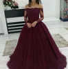 Fora do ombro manga comprida vestidos de baile 2019 venda quente lace apliques tule formal vestido de noite mulheres vestido de festa de celebridade