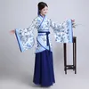 Chinese ancient clothing female traditional costume classical elegant blue and white porcelain style vestido hanfu women stage wear