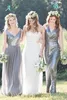 Halter Tulle Floor Length Bridesmaid Dresses Pleated Sequins Gray Wedding Party Dress V Neck Chiffon Long Bridesmaid Gowns