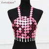 FestivalQueen sexy acryl spiegel pailletten crop top vrouwen handgemaakte patchwork kwastje metalen ketting party club camis tops