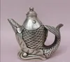 Antique bronze white copper plated silver kettle teapot decoration fish hip flask decoration gifts Antique collection more than a year