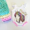 2 Colors Ins Baby Girls unicorn Backless Cake Skirt Rompers Kids Infant Newborn Cartoon Printed Fly Sleeve Jumpsuits Onesies Clothing