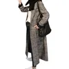 Vrouwen plaid lange jas lange mouw wollen overjas losse uitloper vrouwelijke winter herfst trenchcoats plus size C18110601