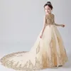 Elegantes, langes, goldfarbenes Tüll-Festzugkleid für Mädchen mit Pailletten, Erstkommunionkleid, Baby-Taufkleid, formelles Blumenmädchenkleid für W215h