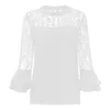 Kvinnor Sommar Långärmad Elegant Toppar Vit Lace Blouse Femme Hollow Out Ladies Office Chiffon Shirt Transparent Bomull Blusas Mujer