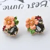 Warmhome Trendy Jewelry Enamel Glaze Copper Fashion Pink Flower Gray Gem Pearls Necklace Earrings For Women