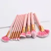 Escovas de maquiagem de madeira rosa de 10pcsset Definirefase de escova de ventilador Fundação em pó de pó para maquilas de beleza