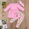 Toddler Kids Baby Girls Christmas Outfits Girls Clothes Tops T-shirt Dress Christmas Tree Print Long Pants Headband 3PCS Baby Clothing Set