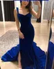 Royal Blue Velvet Evening Gowns Mermaid Spaghetti Backless Side Split Prom Dresses Simple Elegant Formal Dresses 2019 Long Dress Open Back