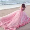 2020 vestidos de casamento rosa princesa 3d-floral apliques grande inchado modesto vestidos de noiva manga curta plus size vestido de baile casamento dres294y