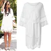 New Sexy Fashion Women Summer Dress Plus Size 3XL 4XL 5XL 6XLLarge Slim White Lace Hallow Out O-Neck Loose Dress Vestidos W3