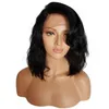 12 pouces noir/marron/blond cheveux naturels brésiliens avant de lacet perruques sans colle court Bob perruques de cheveux synthétiques ondulés avec frange pour les femmes noires