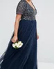 2018 pailletten plus size formele prom -jurken v nek korte mouw enkel lengte avondjurken donkere marine feestjurk 7853519