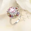 Mezza dozzina regalo di San Valentino rosa fuoco Kunzite gemma di cristallo Russia 925 Sterling Silver Weddiing Ring