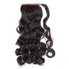 Ponytail Extensions 100% Human Hair Real Remy Wavy Curly- Wrap Around Clip in Hair Extensions S 22 Inches - #4 Medium Brow