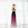 New Elie Saab Evening Prom Dresses Belt Backless Gradient Color Black Chiffon Formal Occasion Party Gowns Real Photos Plus Size Sexy DH4249