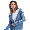 5xl plus storlek rippad denim jacka kvinnor kläder 2018 höst damer långärmad outwear kvinna jaet jeans feminina veste femme