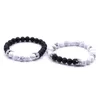 8mm negro mate ágata blanca howlita piedra corona rey cuentas para él y para ella pareja amante pulsera joyería