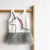 2018 Lato Dziewczynka Ubrania Cute White Cartoon Unicorn Romper Sukienka Dziewczyny Bez Rękawów Tank Dress Baby Tutu Pani Dzieci Odzież