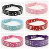 personalisierte Länge Wildleder Haut Jeweled Strass Pet Hundehalsbänder Drei Reihen Sparkly Crystal Diamonds Studded Puppy Dog Collar