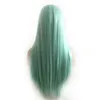 أومبير الأخضر مستقيم لفترة طويلة دانتيل الاصطناعية الأمامية الشوكة الطبيعية أسود/أخضر شعر شعر مستعار مقاوم للحرارة