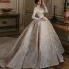 Fashion Saudi Arabia Wedding Dress High Neck Long Sleeves Beads Lace Ball Gown Bridal Dress Glamorous Chapel Train Wedding Dresses Plus Size