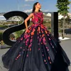 Wspaniały płatek Kwiatowy Suknie Wieczorowe Patrz Przez Klejnot Neck Suknie Balowe Suknie Prom Dresses Glamorous Dubai Puszyste Tulle Suknie Wieczorowe