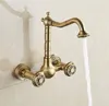 Basin kranen antieke/zwarte messing muur gemonteerd keuken badkamer wastafel kraan dubbele handgreep zwenkspuit lot koud water kraan xt967