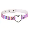Rainbow Love Heart Charm PU Leather Choker Necklace Collar Necklaces for Women girls nightclub Fashion Jewelry Gift