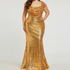 Robes de soirée sirène pailletées dorées scintillantes, plus la taille des manches à fermeture éclair jusqu'à la fête de bal Porter des robes de soirée à paillettes formelles