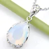 10Pcs Luckyshine Classic Sparking Fire Teardrop Shaped White Opal Gemstone 925 Silver Pendants Necklaces for Holiday Wedding Party 10*14mm