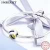 INBEAUT Genuine 925 Sterling Silber Niedlich Gelb Blau Volleyball Bead Charm fit Pandora Armband Sport Kollektion Schmuckherstellung