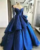 Royal Blue Ball-jurk Avondjurken met lange mouwen Off Shoulder Prom Dress Kant Beaded Lace Up Back Satin Bridesmeisje Formele Partyjurken