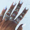 10Set Vintage Knuckle Ring Set för Kvinnor Mode Anel Aneis Bague Stone Silver Midi Finger Ringar Boho Smycken 10st / SE Julklapp