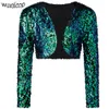 Partihandel-Vintage Kvinnor Beskuren Blazer Bolero Shrug Clubwear Party Kostymer Glänsande Sequin V-Neck Short Vest Sexy Cardigan Jacket Coat