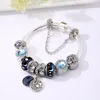 Nya berlockarmband Blue Sky Beads strand Armband 925 Silver ormkedja retro nationella vindstjärna glasyrpärlor måne Gör-det-själv smycken Tillbehör