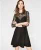 2018 Pure Color Three-Quarter Sleeves Crew Neck Lace Lady Dresses Women Dress MBLF83009 Spring Summer