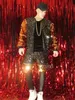 Bar Male Rock Hip Hop Stage Wear Dancer Team Singer Gold Orange Sequins Jacket Pants 2 Piece Set Nightclub Bar Performance Costume Casual Outfits