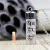 Titan Steel Buddhism Smycken Sanskrit Amulet Tube Locket Hängsmycke Halsband För Män Kvinnor Öppningsbar Förvaringsväska Ash Box Urn Memorial Bottle