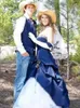Camo West Cowboy Style Wedding Dresses Strapless White and Navy Blue Long A Line Bridal Gowns for Outdoor Wedding Custom Plus Size3042