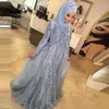 Vestidos de fiesta de sirena musulmana de lujo con tren desmontable Manga larga Cuentas con lentejuelas brillantes Vestidos de noche árabes de Dubai Vestido formal Ropa de fiesta