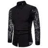 2018 New Autumn Black White Patchwork Lace Shirt Men Transparent Sexy Party Long Sleeve Dress Shirts camisa social masculina255g