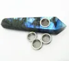 Natural gemstone point tobacc tube labradorite crystal wand smoke pipe with three metal mesh and 1 cleaning brush healing