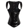 Wet Look Latex PVC Underbust Corset och Bustier Boned Lace Up